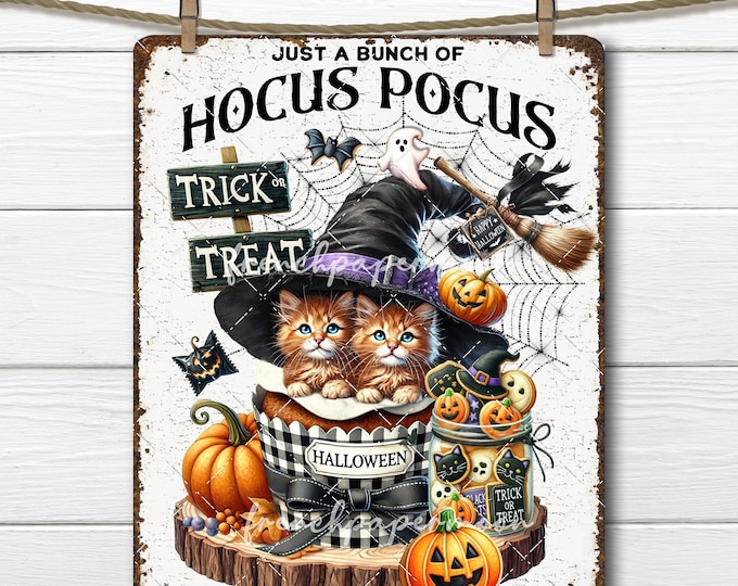 Halloween Cupcake Cats, Witch Hat, Pumpkins, Cute, Spooky, Digital Print, PNG, Fabric Transfer, DIY Sign, Sublimation, T-shirt design, Craft