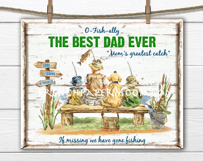 Fathers Day, Fishing, Best Dad, Gone Fishing, Lake, Summer, DIY Fishing Sign, Father's Day Crafts, Cardmaking, Decoupage, Pillow Image, PNG