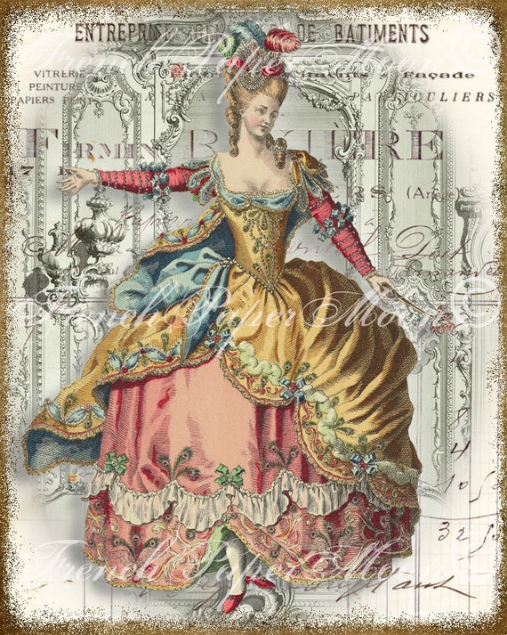 Collage digitale di moda francese d'epoca, download di Maria