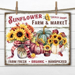 Fall Farmhouse Sunflower Market Mason Jar Autumn Pumpkins DIY Sign Making Fabric Transfer Tiered Tray Decor Digital Print PNG Wreath Accent