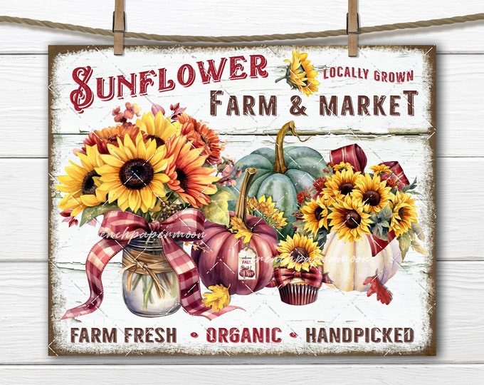 Fall Farmhouse Sunflower Market Mason Jar Autumn Pumpkins DIY Sign Making Fabric Transfer Tiered Tray Decor Digital Print PNG Wreath Accent