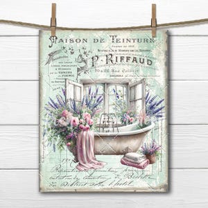 FRENCH BATHTUB LAVENDER, Victorian Bath Graphic, Shabby Bathroom Print, Salle de Bain, French Bathroom Decor Digital Fabric Transfer png