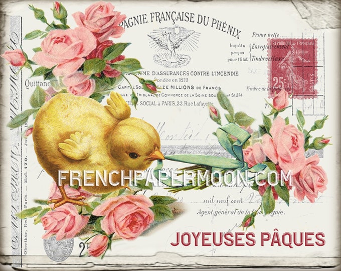 Digital Shabby Spring Chicks Printable, Shabby Roses, Easter Chicks, French Graphics, French Pillow Image, Transfer, Decoupage, Crafts