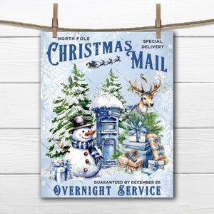 North Pole Xmas Sign Postbox Christmas Post Office Reindeer Snowman DIY Sign Making Transfer Tiered Tray Home Decor Print Wreath Accent PNG