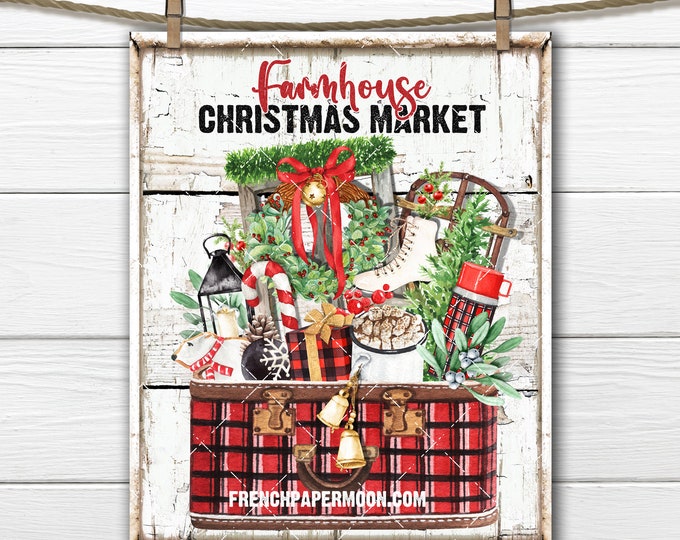 Farmhouse Christmas Market, Lumberjack Christmas, Plaid Christmas, Digital Print, Fabric Transfer, Wreath Accent, DIY Xmas Sign, Xmas Crafts