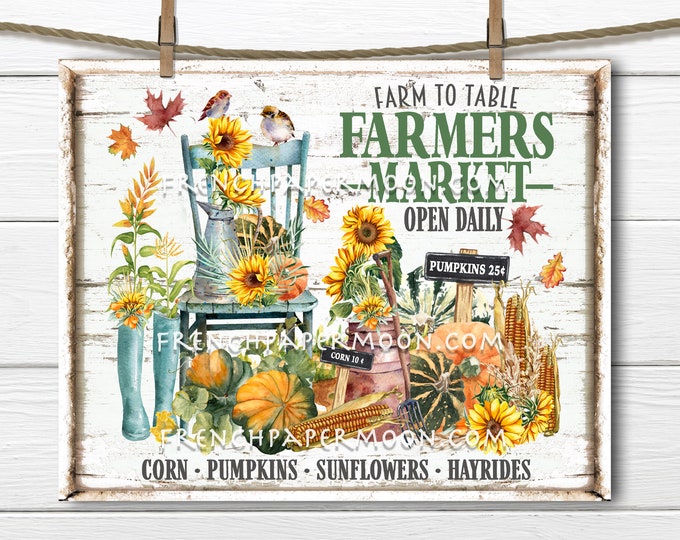 Rustic Autumn Harvest, Farmers Market, Digital, Farmhouse Fall, Pumpkins, Corn, DIY Sign, Image Transfer, Sublimation, Wall Decor, PNG