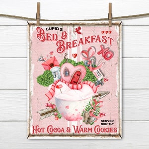 Cupido's Bed and Breakfast roze hart huis roze Valentijn digitale print DIY bord maken stof transfer gelaagde dienblad decor krans accent, png