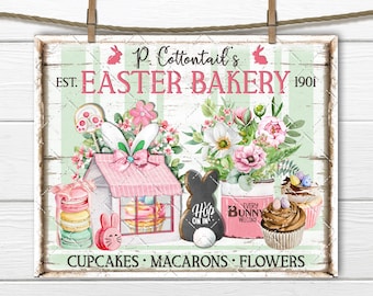 Easter Bakery Sweets Cupcake Macaron Spring Flowers Bunny Ears  DIY Sign Making Fabric Transfer Tiered Tray Home Decor Wreath Accent Digital
