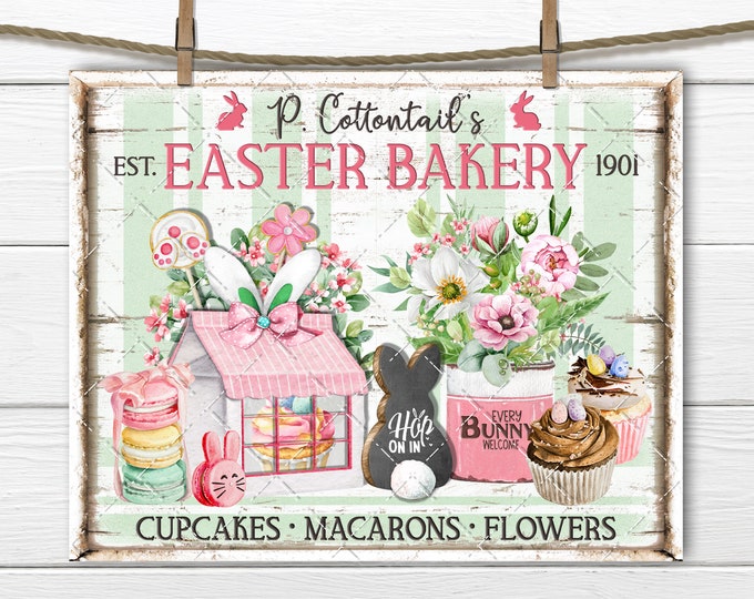 Easter Bakery Sweets Cupcake Macaron Spring Flowers Bunny Ears  DIY Sign Making Fabric Transfer Tiered Tray Home Decor Wreath Accent Digital