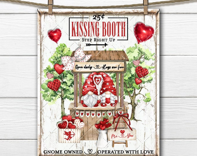 Valentine Gnome Kissing Booth, DIY Sign, Gnome Lover, Fabric Transfer, Wreath Accent, Tiered Tray Sign, Valentine Crafts, Decor, Digital