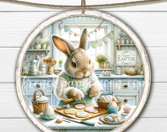 Round Easter Bunny Baking Sublimation Circle DIY Signs Home Decor Door Hanger Wreath Accent Digital Download 8x8 inch PNG Fabric Transfer