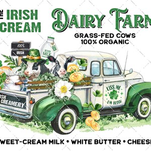 St. Patrick's Dairy Farm Green Truck Cows Milk Clover Irish Cream DIY Sign Making Fabric Transfer Tiered Tray Wall Decor Digital Home Decor image 2