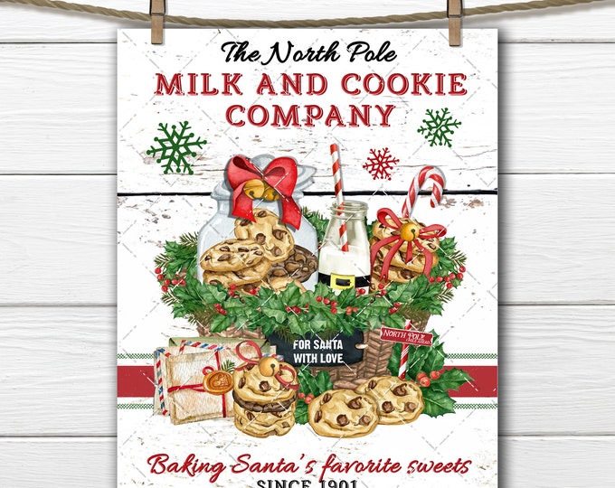 Milk and Cookie Co North Pole Cookies for Santa Mail Christmas DIY Sign Making Fabric Transfer Tiered Tray Decor Digital Print Wreath Accent