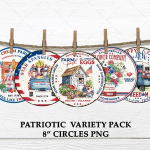 4th of July Farmhouse Circle Sublimation Variety Pack 8x8" DIY Sign Making Wreath Accent Door Hanger Home Decor Digital 8 inch round Uprint