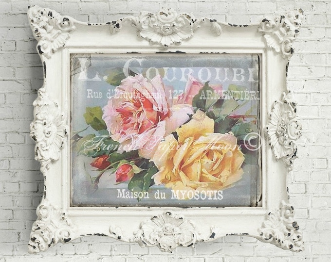Shabby Chic Digital Roses, French Rose Download, French Rose Collage Sheet, French Pillow Transfer Graphic