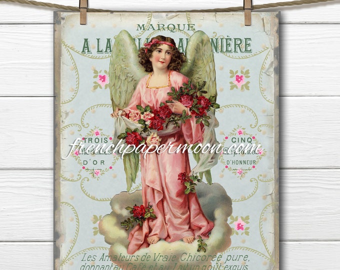 Shabby Chic Printable Victorian Angel, French Shabby Christmas, French Graphics, DIY Crafts, Decoupage, Pillow Image, Fabric Transfer