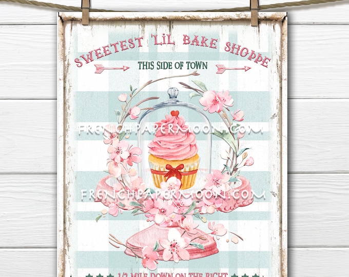 Pink Bakery Printable, Digital Sign, Pink Cupcake, Pink Sweets, Cloche, Pastel Bakery, Valentine Graphic, Pillow Image, Wreath Decor, PNG