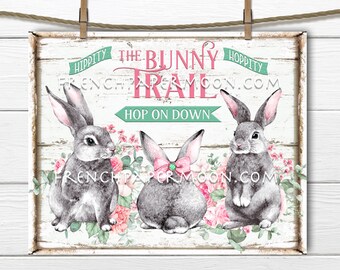 Paashazen, Bunny Trail, Lentekonijntjes, DIY Paasteken, Lenteteken, Boerderijkonijntjes, Kussenafbeelding, Stofoverdracht, Kransdecor