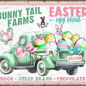 Easter Bunny Egg Hunt Spring Truck Bunny Tail DIY Sign Making Fabric Transfer Tiered Tray Home Decor Digital Print Party Decor Wreath Accent image 3