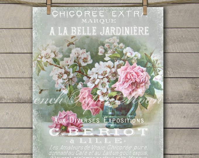 Digital French Shabby Flowers, Vintage Floral Printable, , A La Belle Jardiniere, Digital Print, French Transfer Image, Instant Download