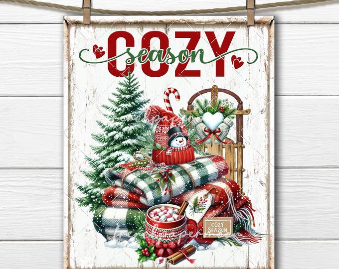 Farmhouse Cozy Christmas Blankets Hot Cocoa Sled Gloves Hat Snowy Winter Fabric Transfer Digital Print DIY Signs Tiered Tray Graphic Digital