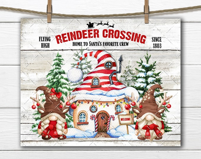 Reindeer Gnomes DIY Christmas Sign, Reindeer Crossing, Gnome House, Christmas Gnomes, Fabric Transfer, Wreath Accent, Xmas Crafts Decor PNG