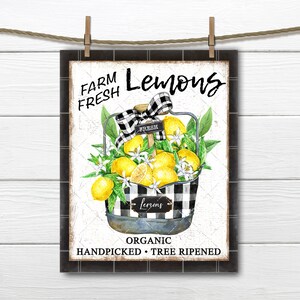 Farmhouse Lemon Sign, Farm Fresh Lemons, Black Plaid, Lemon Basket, Summer Fruit, Fabric Transfer, Tiered Tray Decor, Wreath Accent, Digital