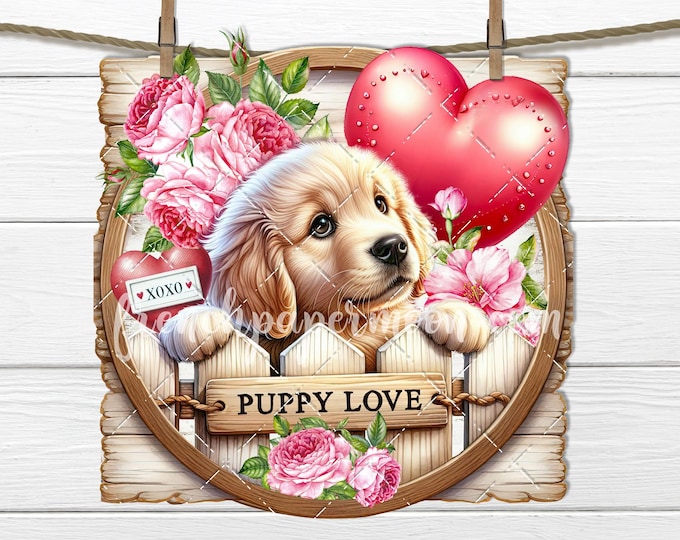 Cute Puppy Love Valentine PNG Sublimation, Balloons, Roses, Tiered Tray Decor, Square Cutting Board, Dog Lover, DIY Valentine Signs, Digital