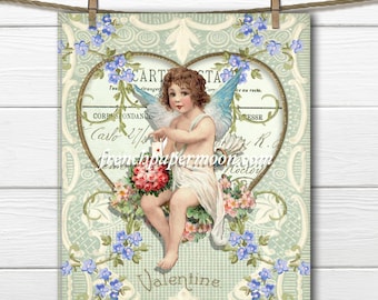 Shabby Valentine Cupid Large Image Instant Download Vintage Transfer Fabric digital sheet printable