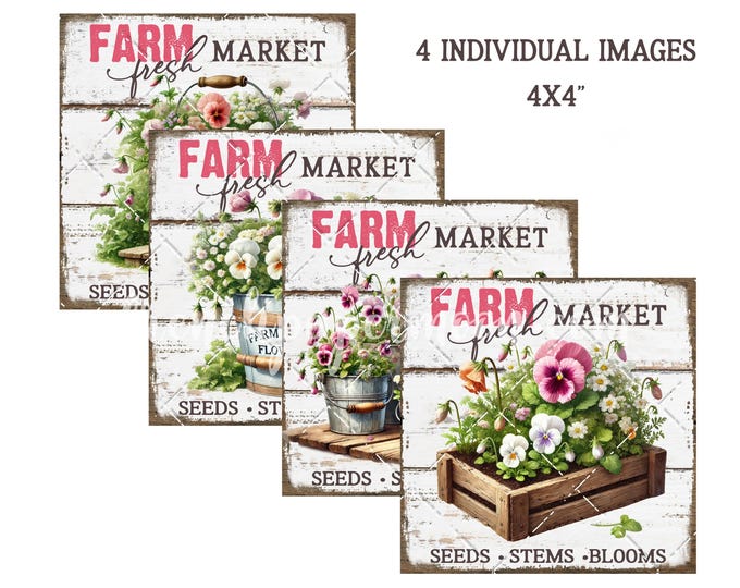 Pansy Garden Set of 4, Spring Craft Design, Decoupage, Tiered Tray Decor