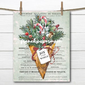 Bouquet di Natale, stampa natalizia francese, gioia, bastoncino di zucchero, cannella, agrifoglio, verde, stampa digitale, immagine del cuscino natalizio, trasferimento di tessuto, PNG