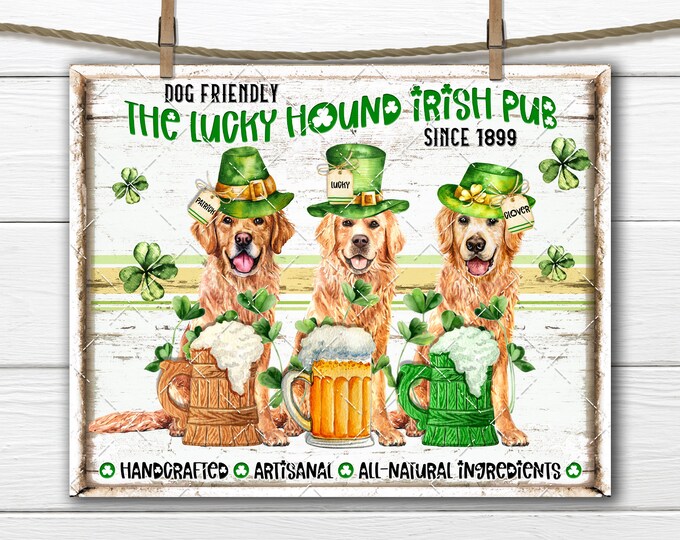 St Patricks Day DIY Sign, Irish Pub, Golden Retriever, Festive Farmhouse, Beer, Clover, Lucky Dog, Fabric Transfer, Tiered Tray Decor, PNG