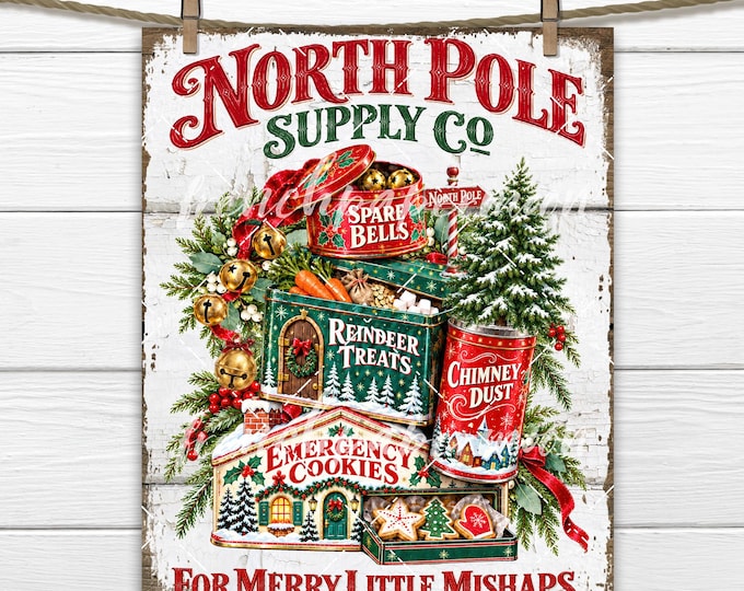North Pole Supply Co DIY Sign Farmhouse Holiday Crafts Fabric Transfer PNG