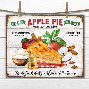 Homemade Apple Pie DIY Sign, Rustic Farmhouse, Al a Mode, Apple Season, Slice, Kitchen Print, Fabric Transfer, Wreath Accent, Digital Print