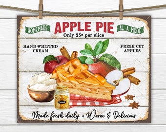 Rustic Farmhouse Apple Pie Sign, Homemade, Al a Mode, Apple Season, Slice, Kitchen Print, Fabric Transfer, Wreath Accent, Digital Print