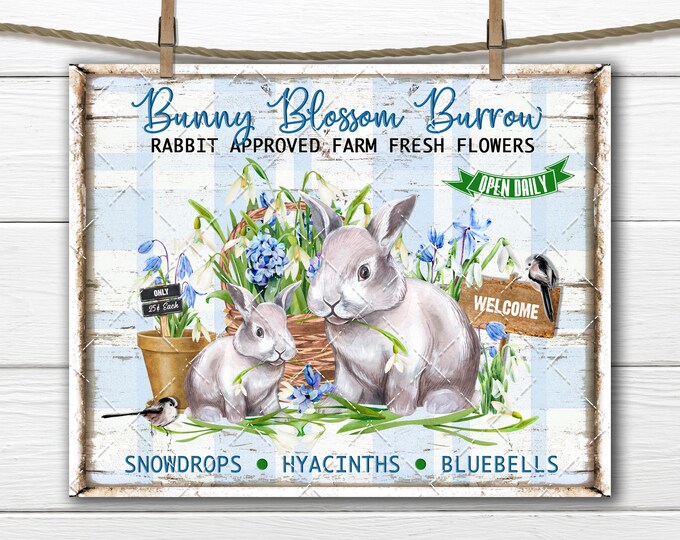 Easter Bunny Cute Farmhouse Digital Print DIY Sign Making Spring Garden Flowers Decor Sign Fabric Transfer Tiered Tray Decor Sublimation PNG