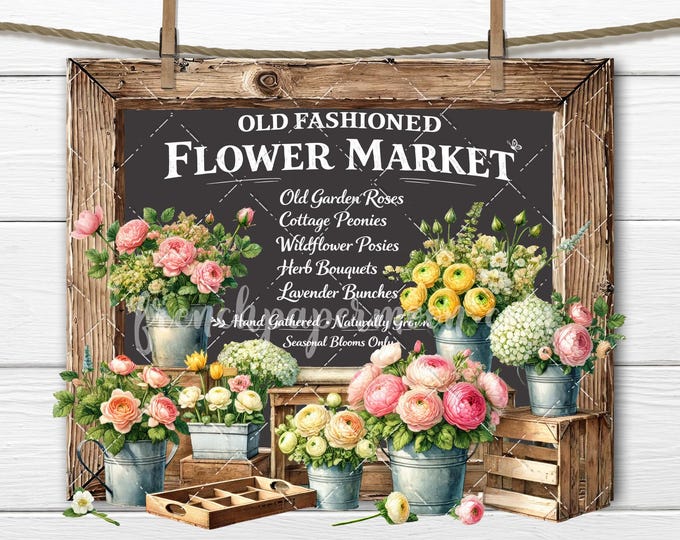 Old fashioned Flower Market Chalkboard DIY Signs (Digital Download)