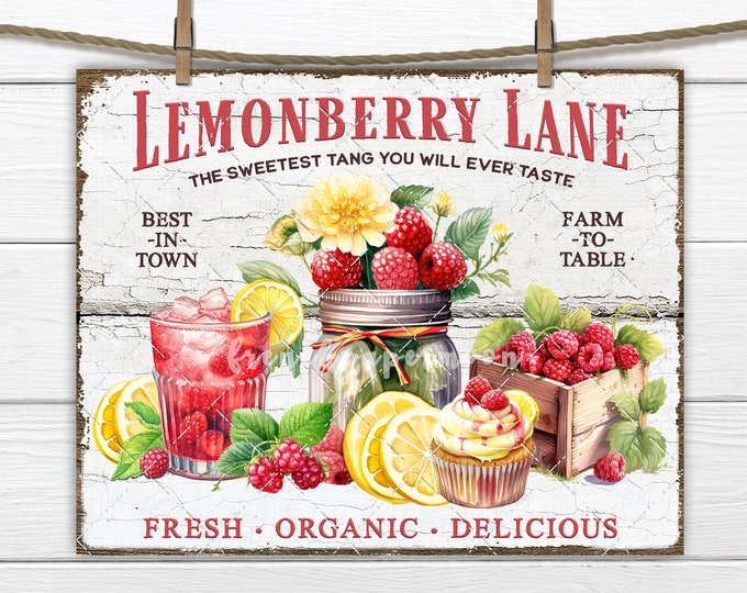 Farmhouse Summer Fruit Lemons Raspberry Crate Mason Jar Lemonade Cupcake DIY Sign Making Tiered Tray Decor Digital Print Wreath Accent png