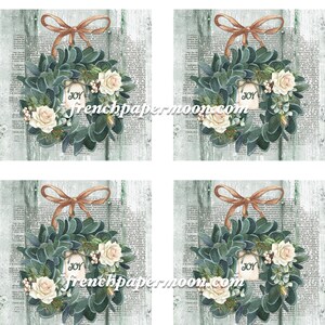 Shabby Christmas, akvarell lammöra, rosenkrans, gammaldags jultryck, DIY-julpynt, stor bild, tygöverföring, transparent bild 4
