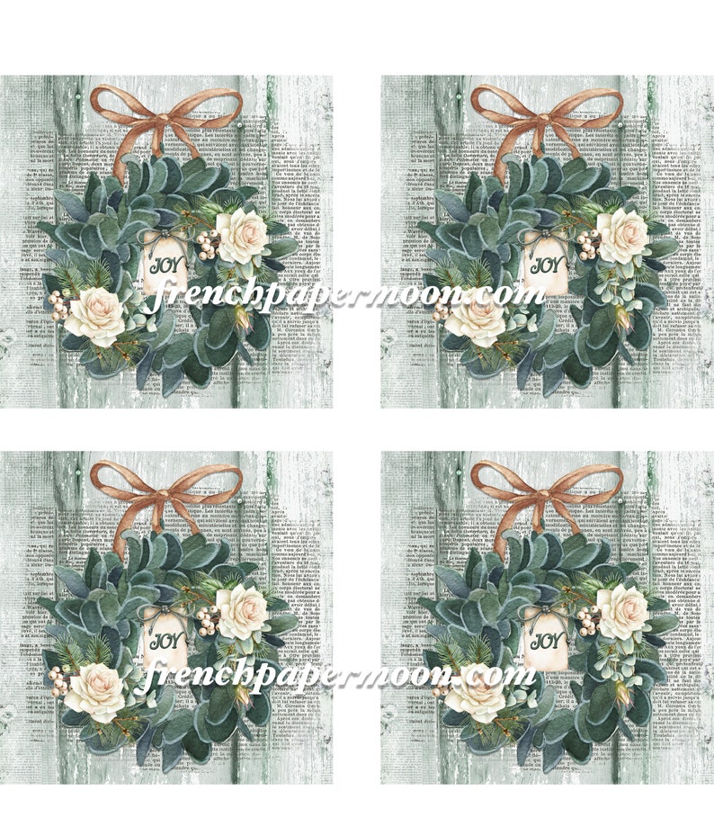 Shabby Christmas, akvarell lammöra, rosenkrans, gammaldags jultryck, DIY-julpynt, stor bild, tygöverföring, transparent bild 4