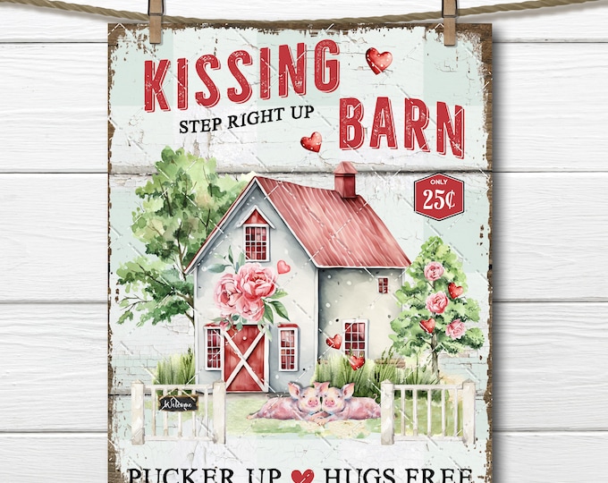 Farmhouse Valentine Kissing Booth Rustic Shabby Farm Animal Pigs Barnyard DIY Sign Making Fabric Transfer Tiered Tray Home Decor Digital PNG