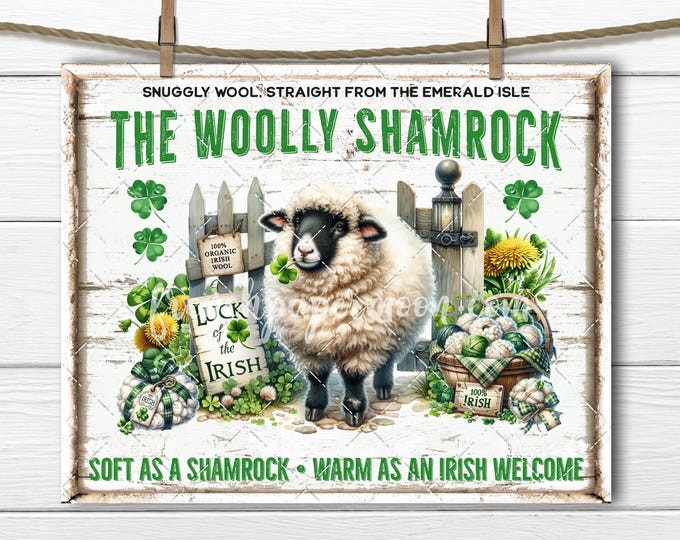 St Patrick's Day Sheep, Irish Wool Farm, Fluffy Lamb, Balls of wool, Irish Plaid, PNG Digital Sublimation, Fabric Transfer, Irish Printable