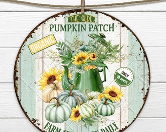 Pumpkins and Sunflower DIY Sign, Fall Wreath Sign, Autumn Pumpkin, Farmhouse Sublimation Round, Door Hanger Circle, Fabric Transfer, Home