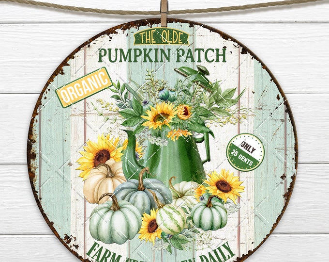 Pumpkins and Sunflower DIY Sign, Fall Wreath Sign, Autumn Pumpkin, Farmhouse Sublimation Round, Door Hanger Circle, Fabric Transfer, Home