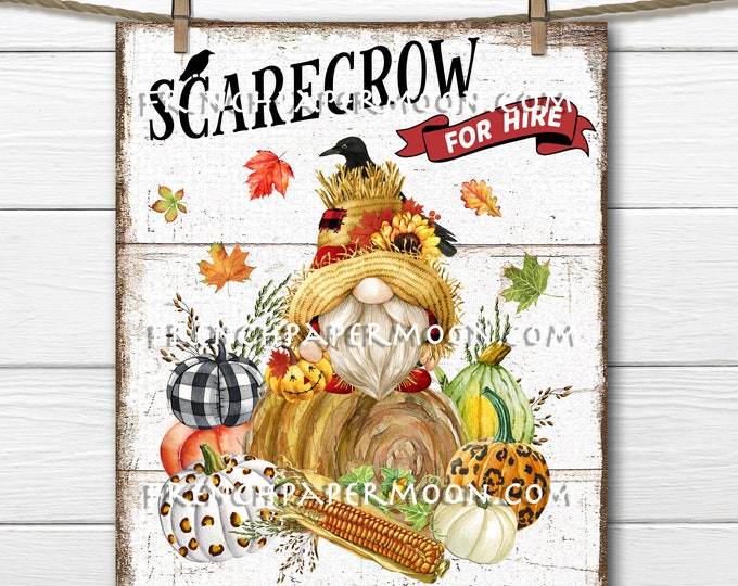 Gnome Scarecrow, Harvest Gnome, Autumn Harvest, Plaid Pumpkins, DIY Fall Sign, Wreath Accent, Iron on Fabric, Digital Print, Farmhouse, PNG