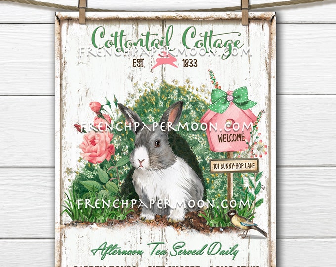 Farmhouse Easter Bunny,  Cottontail, DIY Cottontail Sign, Rabbit Burrow, Fabric Transfer, Wreath Accent, Tiered Tray Decor, Digital Print