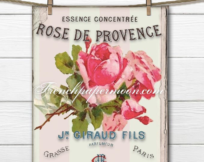 Digital SHABBY ROSES,  FRENCH Typography, Instant Download, Shabby French Pillow Image, Iron on fabric, Catherine Klein, Home Decor Roses