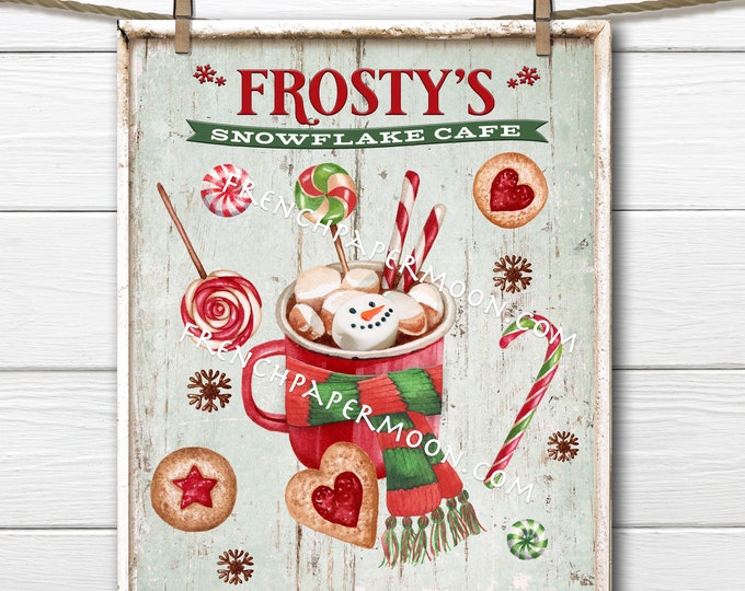 Frosty Snowflake Cafe, Hot Chocolate, DIY Christmas Sign, Christmas Candy, Winter Drink, Xmas Mug, Pillow Image, Wreath Decor, Crafts, PNG