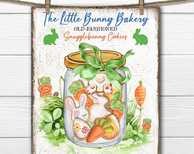 Easter Cookies, Bunny Bakery DIY Sign, Mason Jar, Easter Sweets, Iced Easter Cookies, Fabric Transfer, Tiered Tray Decor, Easter Decor Print