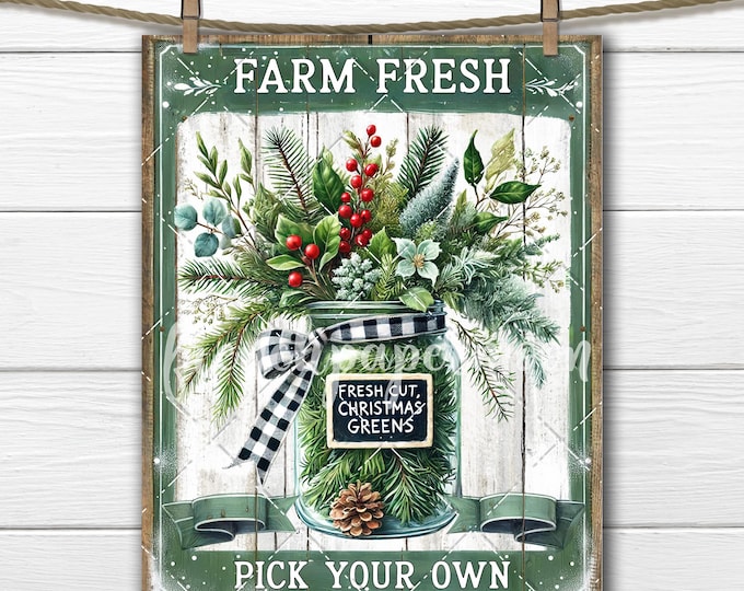 Farm Fresh Christmas Greens Rustic Farmhouse Country Digital PNG Sublimation